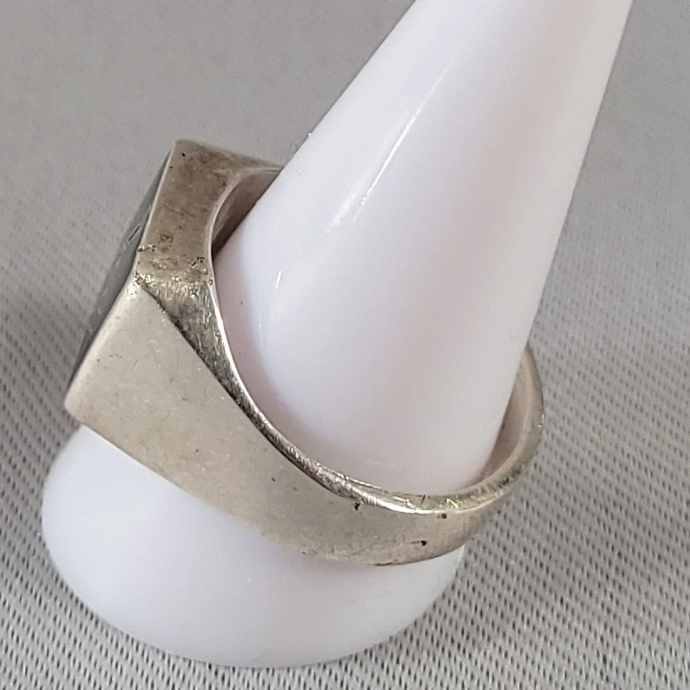 Vintage 925 Sterling Silver Masonic Signet‎ Ring Black Enamel Square Mens 11.5